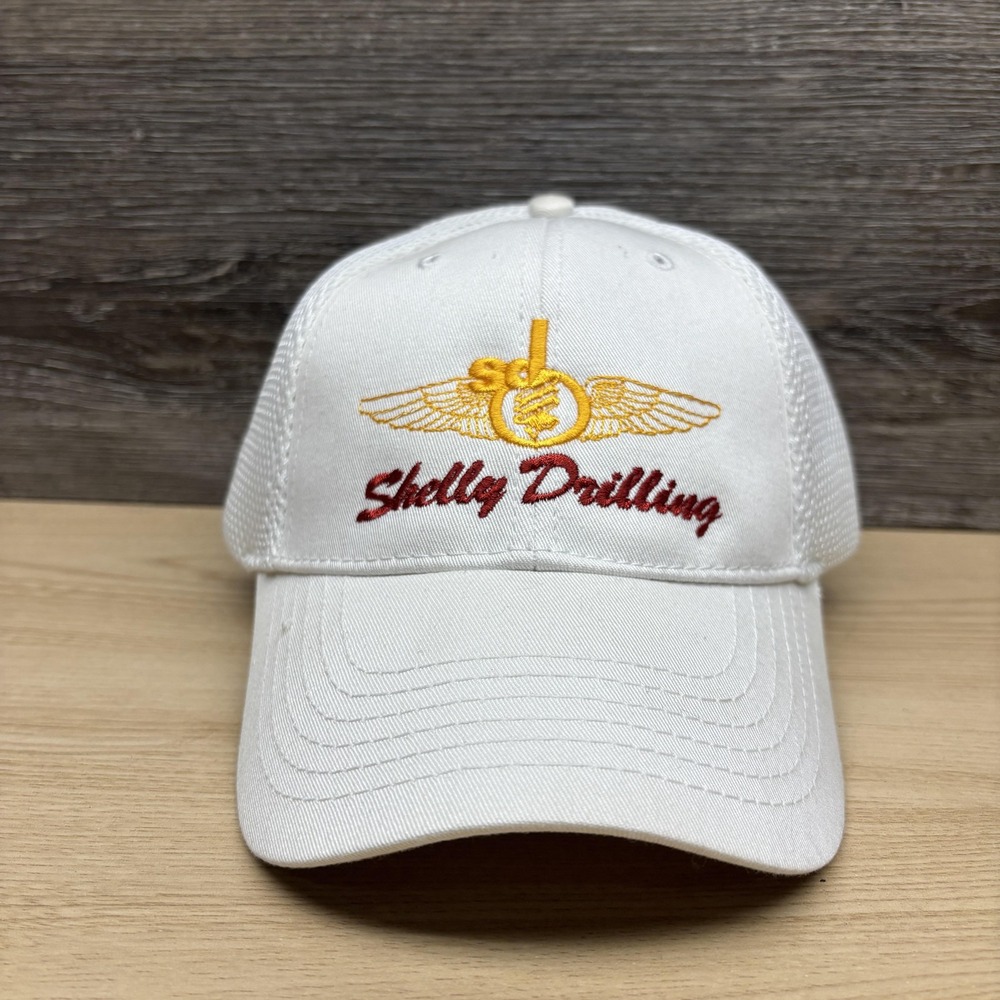 Shelly Drilling Hat Cap Strap Back Mens One Size White Mesh Trucker Baseball